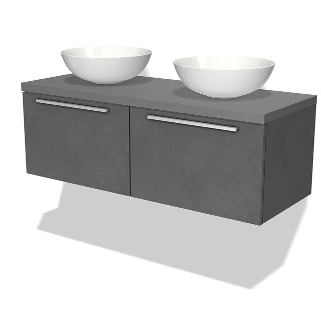 Maxaro Badkamermeubel voor Waskom 120cm Modulo Plato Donkergrijs Beton 2 Lades Vlak Middengrijs Blad