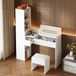 OKWISH Table de maquillage avec miroir LED connexion USB tabouret compartiments de rangement tiroir et meuble haut moderne blanc 131 x 40 x 160 cm