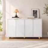 OKWISH Dressoir - 4 Deuren - Verstelbare Planken - Woonkamer Eetkamer Hal - MDF Wit Met Gouden Handgrepen - 120x35x71,5 cm