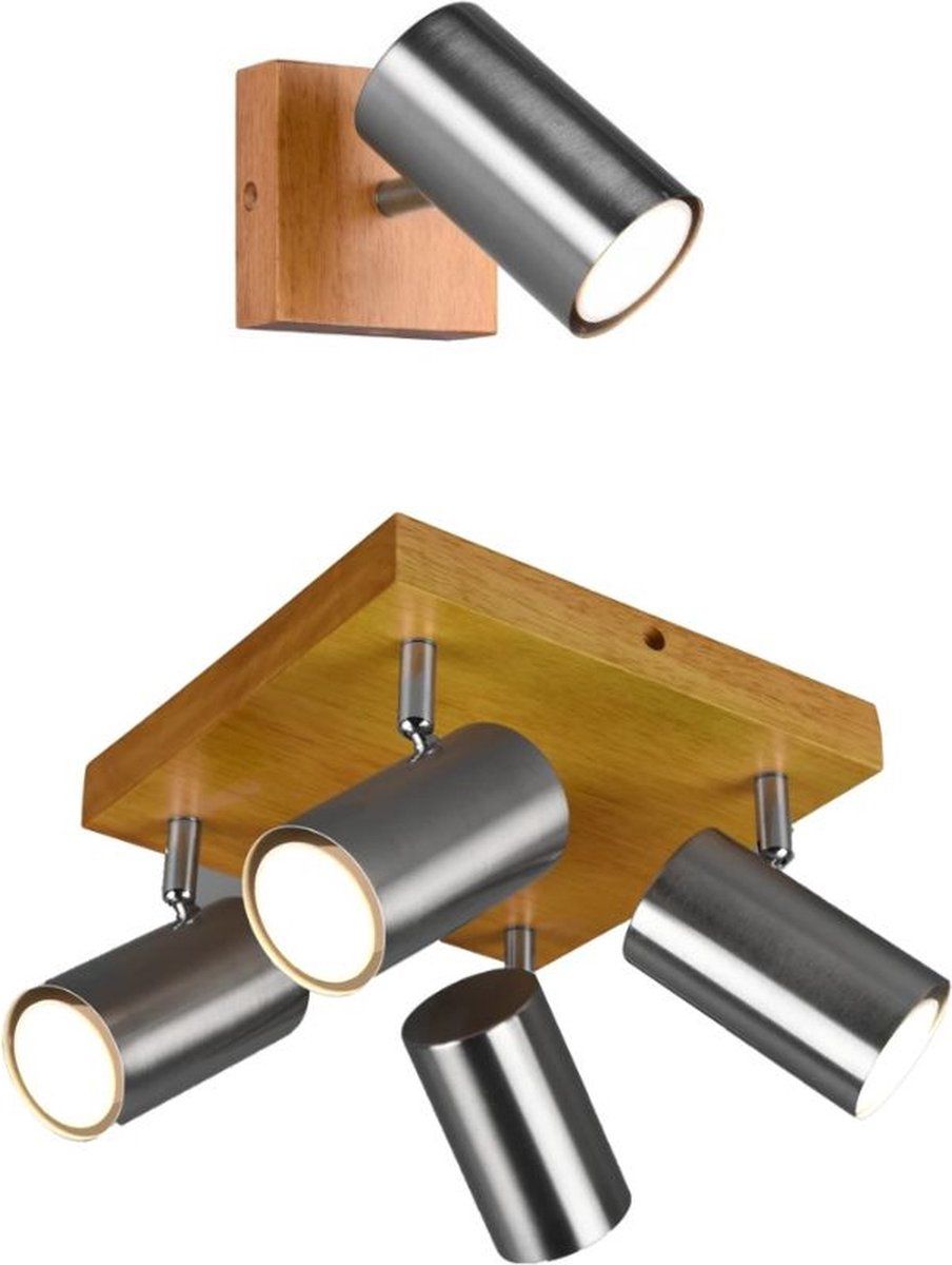TRIO LEUCHTEN Marley Opbouwspots - 1 & 4 Spot - Nikkel & Houtkleur