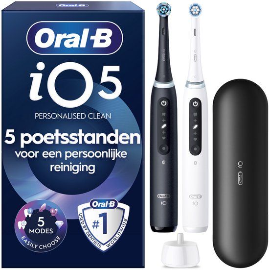 Oral-B iO 5 - Zwart en Wit - Duo Pack - Elektrische Tandenborstels