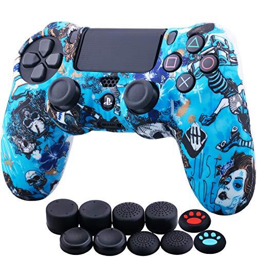 YoRHa Watertransferdruk Camouflage Siliconen Hoesje Skin Cover voor Sony PS4/Slim/Pro Dualshock 4 Controller x 1 (Heks) met Duimgrepen Thumb Grip x 10