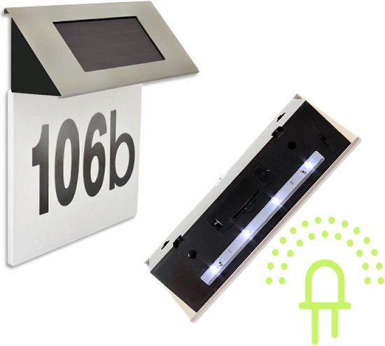 Lilaled Verlicht Huisnummer op zonne-energie - Solar Buitenlamp - RVS - Rechthoekig