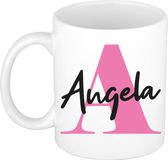 Bellatio Decorations Naam mok Angela - roze - wit - keramiek - 300 ml - cadeau beker