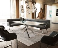 Taya-Flex Banc de salle à manger 285x190 cm microfibre anthracite vintage châssis à patins plat acier inoxydable ressort ensaché liens