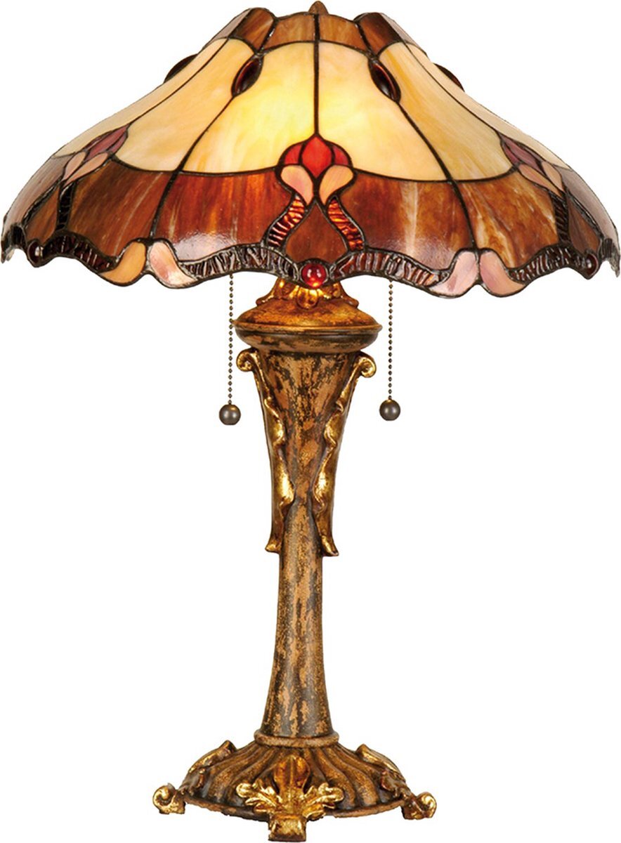 HAES deco - Tiffany Tafellamp Ø 40x53 cm Rood Beige Glas Driehoek Tiffany Bureaulamp Tiffany Lampen Glas in Lood