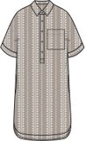 ICHI IHWALDINA DR Dames Jurk Korte Mouw Katoen Gestreept Simply Taupe Maat 42