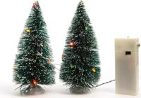 Lumineo Kaemingk B.V. Kerstdorp onderdelen - 2x miniatuur kerstbomen - 15 cm - gekleurde LED verlichting - polyresin - Verlichte boompjes