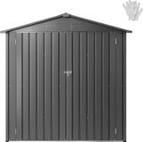 Merkloos 6 x 4 ft metalen tuinhuisje, buitenopslagruimte met afsluitbare deuren en 4 ventilatieroosters, metalen schuur met puntdak voor achtertuin, tuin, terras, fiets, grijs