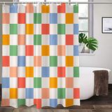 Lovetar Retro geruit vintage douchegordijn uit de jaren 60 en 70 vintage wasbaar waterdicht stoffen badgordijnset voor badkamer decoratie kunst met 12 haken - 182 x 183 cm