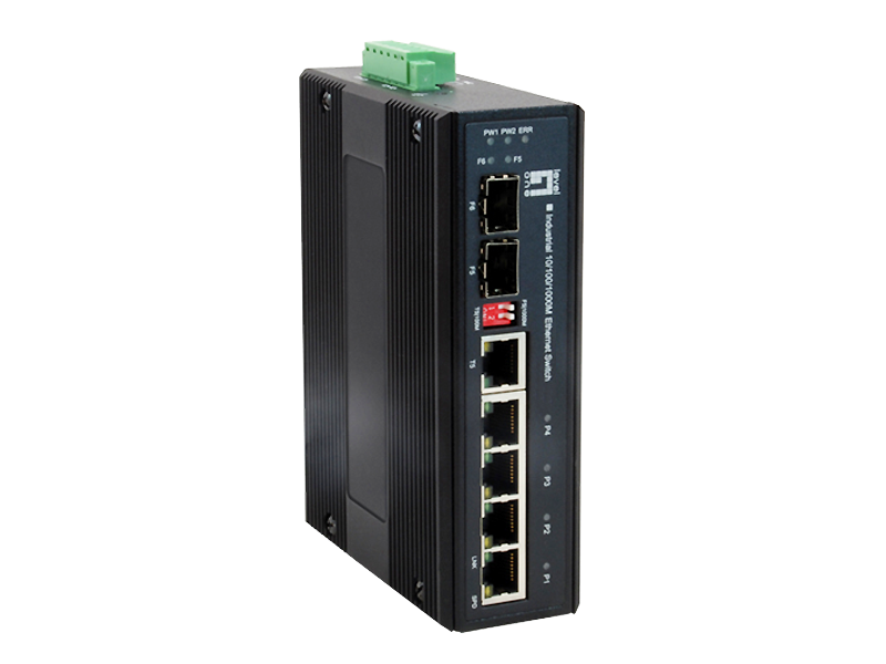 LevelOne 6-Port Gigabit Industrial Switch - 1x SFP, 1x SFP/RJ45 Combo, DIN-Rail