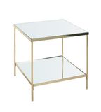 HAKU Bijzettafel messing geplateerd metaal poten met verstelmogelijkheid spiegel 5 mm sofatafel hoekige salontafel - Maat: B 45 cm x H 46 cm x D 45 cm, Stijl: Art Deco