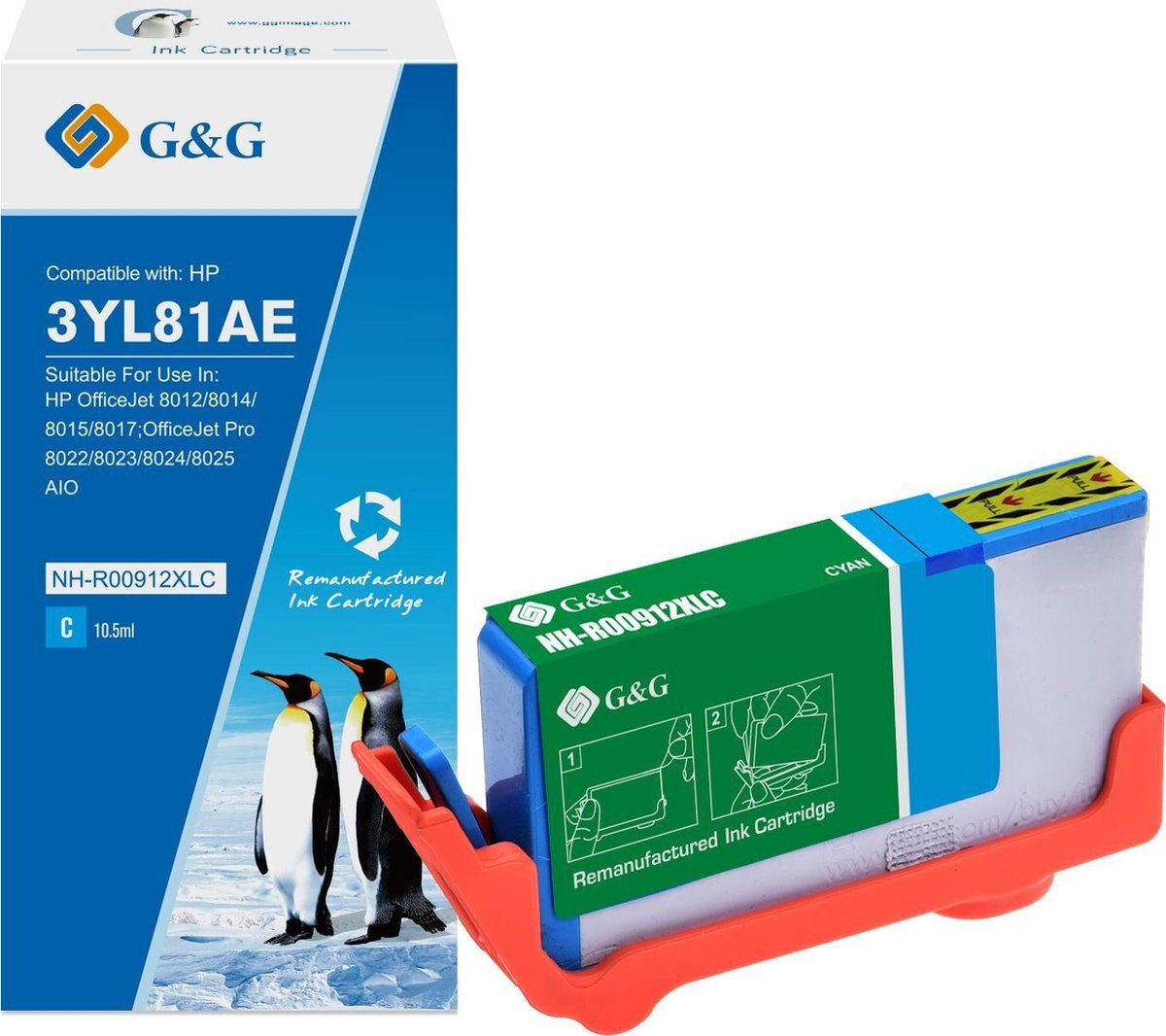 G&G 912XL 912 XL Reman Cartridge Cyaan Vervanging HP 912XL HP 912 XL Compatibel met HP OfficeJet Pro 8010 8012 8014 8015 HP OfficeJet Pro 8020 8022 8023 8024 8025