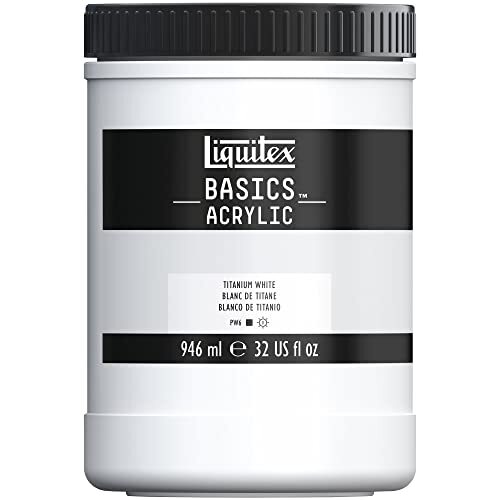 Liquitex 8870353 Basics enkelvoudig pigmenteerde acrylverf, kunstenaarspigmenten, lichtecht, medium viscositeit, goede kwaliteit, satijn finish - 946ml Pot, Titanium White