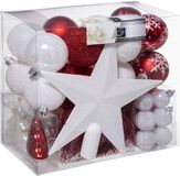 Feeric lights & Christmas Feeric Christmas Kerstballen - 43x st - incl. ster piek - rood/wit - 3-6 cm - kunststof - kerstversiering