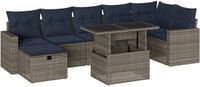 vidaXL 8-delige tuinbankset met kussens, grijs, polyrotan