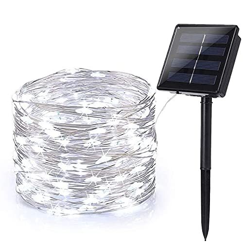 BrizLabs Solar String Lights Outdoor, 24 m 240 LED Zonne-aangedreven String Lights Koper Draad String Lichten Waterdichte Decoratieve String Lights voor Kerst Patio Gate Yard Bruiloft Feest, Cool Wit