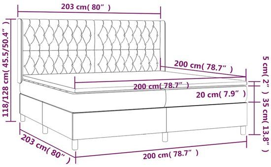 vidaXL Boxspring met matras en LED fluweel donkerblauw 200x200 cm