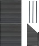 MonsterShop Composiet schutting panelenset - grijs - 185x446cm - met led-palen