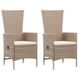 vidaXL Tuinstoelen 2 stuks met kussens Polyrattan Staal Crème Wit