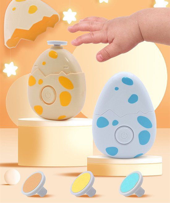 'merkloos' Elektrische Nagelvijl - Geel - Dino Ei - Baby Nagelverzorging - Waterbestendig - Cadeau