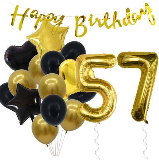 Snoes Ballonnen 57 Jaar Feestpakket - Verjaardag Versiering - Goldie Cijferballon - Heliumballon