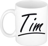 Bellatio Decorations Tim Naam koffiemok - beker - met sierlijke letters - wit