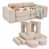 Merkloos kinder-speelsofa-set - 10-delig - beige - 108x32x50 cm - Cord