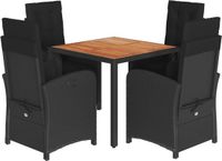 vidaXL 5-delige Tuinset met Kussens, Zwart, Polyrattan