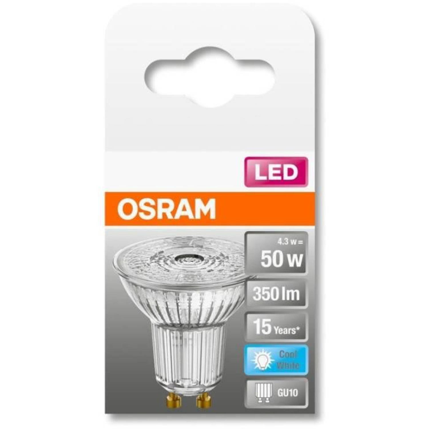 Osram spot par16 led 36 ° glas - 4,3w equivalent 50 gu10 - koel wit