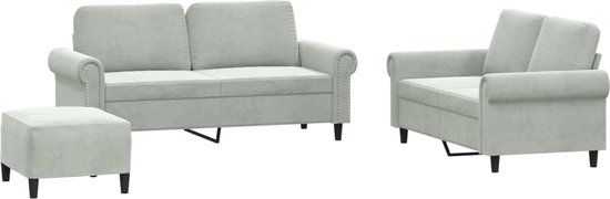 vidaXL 3-delige Loungeset met kussens fluweel lichtgrijs