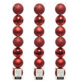 Decoris 28x kunststof kerstballen rood - 8 cm - glans mat glitter - onbreekbaar - mix - kerstversiering