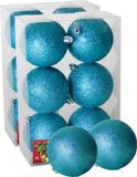 Gerimport Kerstballen 12x ijsblauw - kunststof glitters - D4 cm