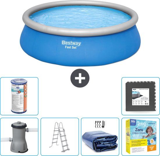 Bestway Fast Set Opblaasbaar Zwembad Rond - 457x122cm - Blauw - Compleet Pakket