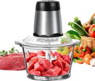 Hachoir électrique - Mini-robot culinaire/hachoir - 300 W - 2 litres - 2 vitesses - Double lame à 4 couteaux - Bol en verre