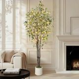 Kunstplant Eucalyptus Kunstplant met LED-verlichting, 210 cm, Witte Pot