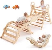 Merkloos Pikler Klimset - Montessori Speelgoed - Binnen Spelen - 9-in-1 Veelzijdig - 68 kg Draagkracht - Houtkleur