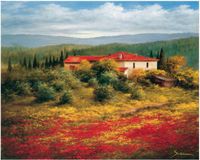 Your Decoration B.V. Kunstdruk Heinz Schölnhammer - Paysage avec coquelicot II 60x50cm