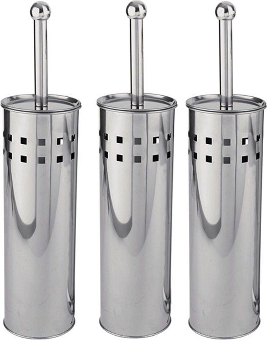 discountershop 3x RVS Toiletborstel - Zilver - Vrijstaand - 35cm