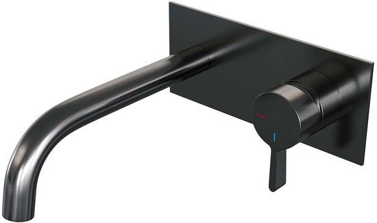 Brauer Gunmetal Edition Inbouw Wastafelmengkraan met Gebogen Uitloop en Afdekplaat Model E1 Gunmetal Geborsteld PVD
