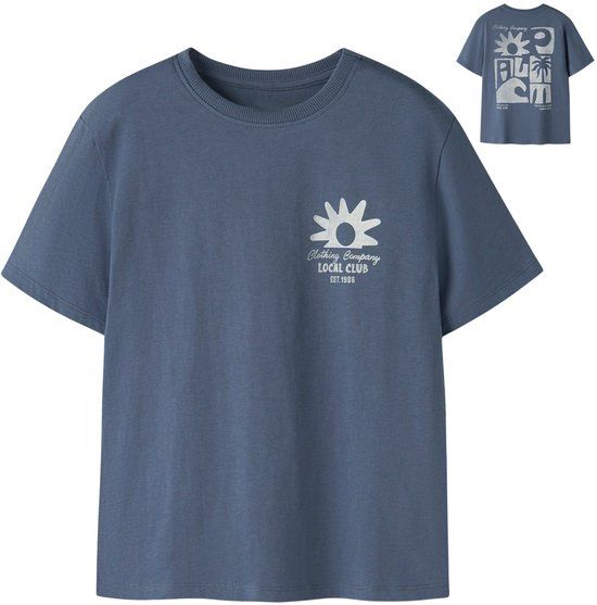NAME IT Jongens T-shirt met korte mouwen, ronde hals, biologisch katoen, blauw, maat 134/140