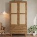 STILVORA Kledingkast Met Rattanlook - Kledingstang, Planken En 2 Laden - Voor Slaapkamer En Hal - MDF - 80 x 50 x 180 cm - Natuurlijk Walnoot