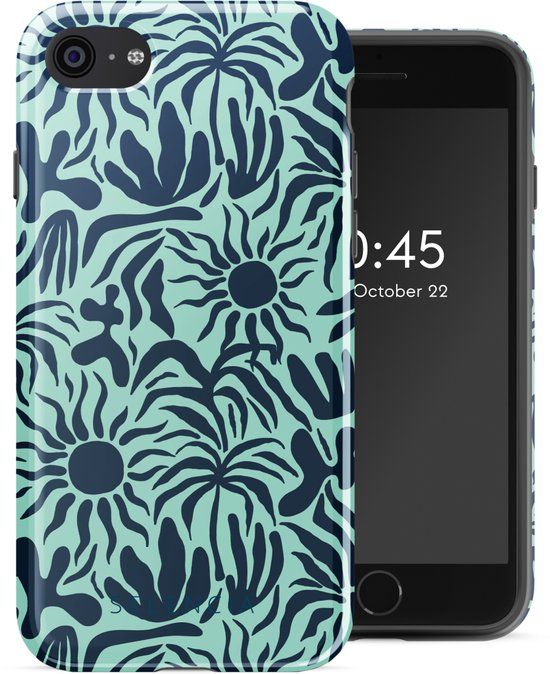Selencia Hoesje - Geschikt voor Apple iPhone SE (2022) / SE (2020) / 8 / 7 / 6s / 6 - Backcover - Tropical Vibes Light Blue