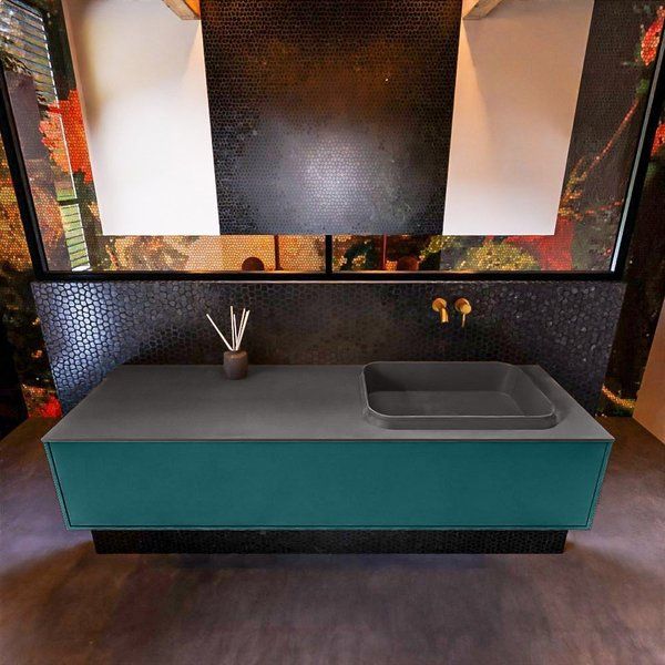 Mondiaz ERIN 150cm badmeubelset onderkast Smag met 1 lade Wastafel RIDGE rechts Dark grey ERIN11951