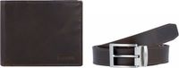 FOSSIL Leren Portemonnee Riem RFID Billfold Belt Gift Set Dark Brown Bruine