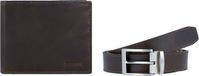FOSSIL Leren Portemonnee Riem RFID Billfold Belt Gift Set Dark Brown Bruine