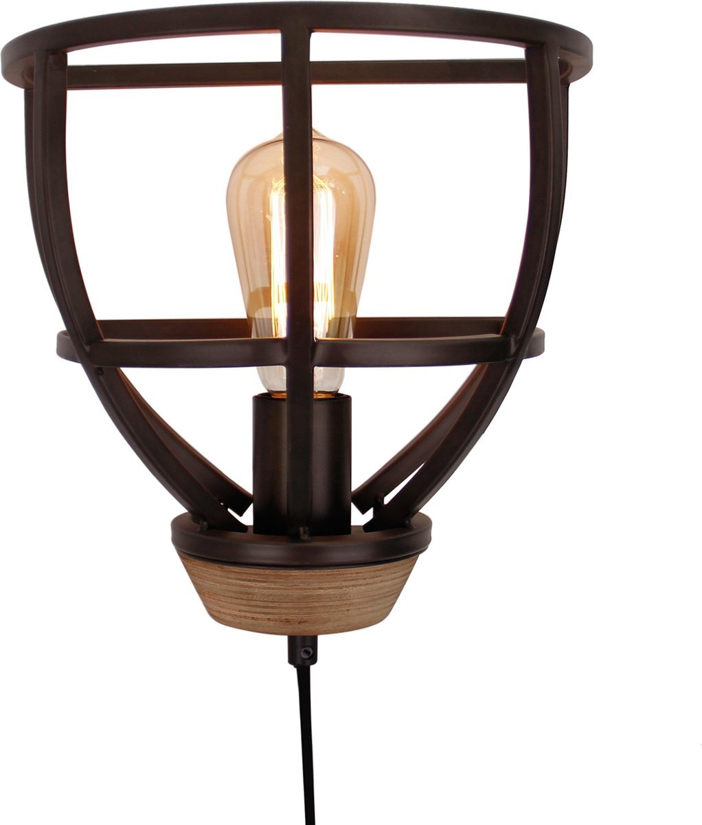 Chericoni Verlichting Chericoni Aperto wandlamp - 25 cm - zwart black steel met vintage wood