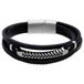 Lucardi - Heren Stainless steel herenarmband gevlochten leer zwart - Armband - Staal - Zwart - 21 cm