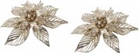 Cosy & Trendy Kerstboomversiering bloem - 2x - goud - op clip - gouden kerstster - 23 cm