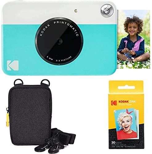 Kodak Printomatic instant camera (blauw) basispakket + zinkpapier (20 vellen) etui + comfortabele halsriem